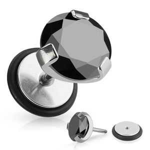 Piercing fals în ureche din oțel inoxidabil - zircon rotund transparent, bandă de cauciuc - Diametru: 10 mm imagine