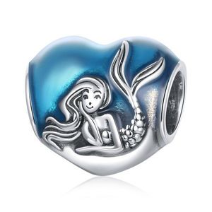Talisman din argint Blue Heart with Mermaid imagine