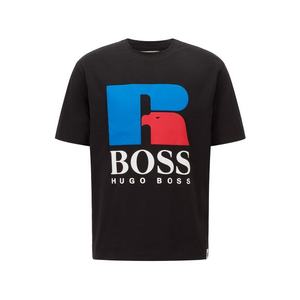 BOSS Casual Tricou 'Russell Athletic' negru / albastru / alb / roșu deschis imagine