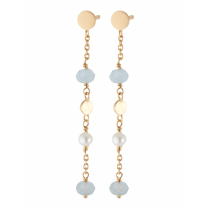 Pernille Corydon Jewellery Cercei 'Afterglow Sea' auriu / alb perlat / azur imagine