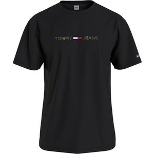 Tommy Jeans Tricou negru amestecat / alb / bleumarin / roșu / kaki imagine