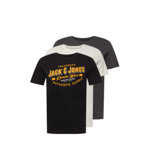 JACK & JONES Tricou negru / alb / gri bazalt / galben auriu imagine