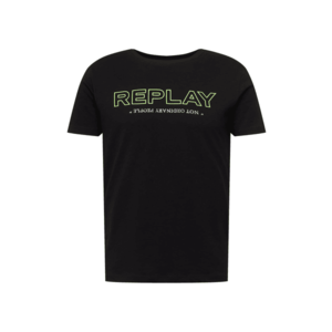 REPLAY Tricou negru / verde kiwi / alb imagine
