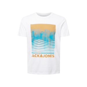 JACK & JONES Tricou alb / turcoaz / galben miere imagine