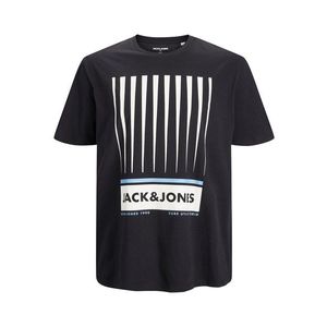 Jack & Jones Plus Tricou 'Booster' negru / alb / albastru fumuriu imagine
