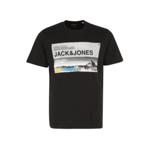 Jack & Jones Plus Tricou 'RACK' negru / gri / albastru / galben / alb imagine