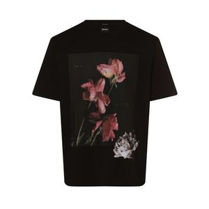 BOSS Casual Tricou 'Flower' negru / roz / verde iarbă imagine
