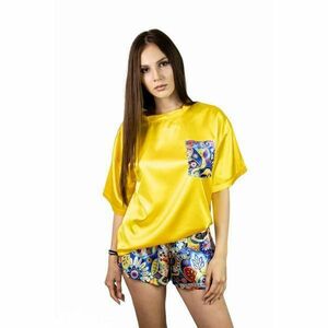 Pijama dama din satin Tinco Boutique, culoare galben sidefat, 2 piese, marime M/L imagine
