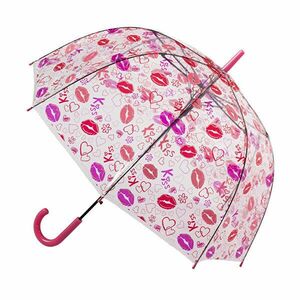 Blooming Brollies Umbrelă transparentă cu tijă pentru femei Clear Dome Stick With A Lips Design POESLIP imagine