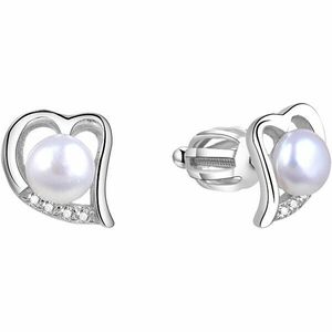 Beneto Cercei din inimă argintie cu perlă reală AGUP1412P imagine