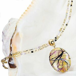 Lampglas Colier frumos pentru femeiRomantic Roots cu perla Lampglas cu aur de 24 de carate NP13 imagine