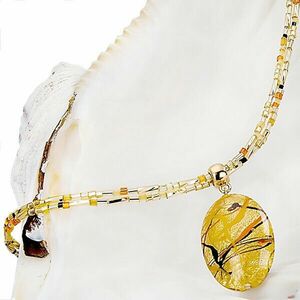 Lampglas Colier original pentru femei Sunny Meadow cu perla Lampglas cu aur de 24 de carate NP16 imagine