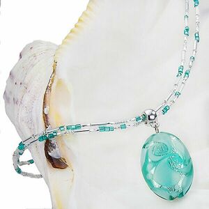 Lampglas Colier fin pentru femei Turcoazdantelă cu perla Lampglas cu argint pur NP5 imagine