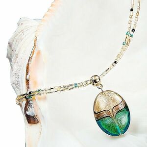 Lampglas Colier elegant pentru femei Green Sea World cu perla Lampglas cu aur de 24 de carate si aventurină NP26 imagine