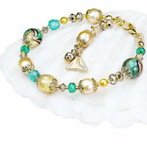 Lampglas Brățară elegantă Green Sea World cu perle Lampglas cu aur de 24 de carate BP26 imagine
