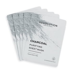 Revolution Skincare Set de măști de față cu cărbune negru Biodegradable(Purifying Charcoal Sheet Mask) imagine