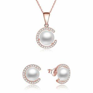 Beneto Set de bijuterii din argint placat cu aur cu perle reale AGSET285P-ROSE (colier, cercei) imagine