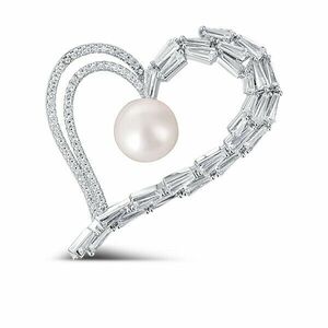 JwL Luxury Pearls Broșă strălucitoare de inimă asimetrică cu perle reale și cristale JL0696 imagine