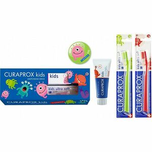 Curaprox Set cadou de îngrijire dentară pentru copii fără fluor Căpșună imagine