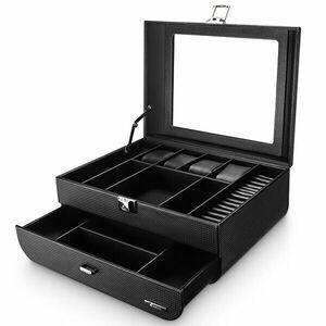 Troli Cutie de bijuterii de lux neagră cu capac transparent B59 imagine