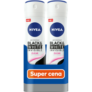 Nivea Antiperspirant spray Black & White Invisible Clear 2 x 150 ml imagine