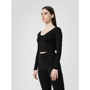 Tricou cu mânecă lungă crop-top slim neted pentru femei imagine