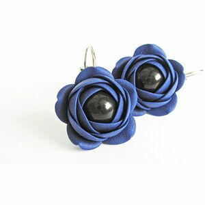 Troli Cercei cu perle albastre cu flori de Estrela din perle negre imagine