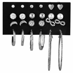 Troli Set de cercei rotunzi si bile cu zirconii Silver (12 perechi) imagine
