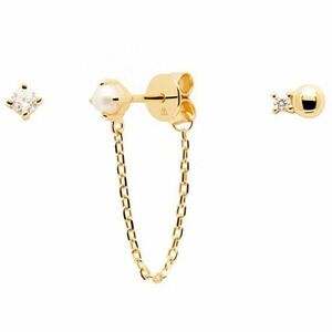 PDPAOLA Cercei asimetrici placați cu aur cu perlă si zirconii CHARLIE BU01-019-U imagine