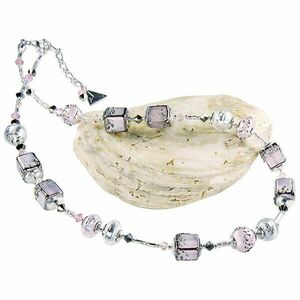 Lampglas Romantic colier Delicate Pink cu argint pur din perle Lampglas NCU40 imagine
