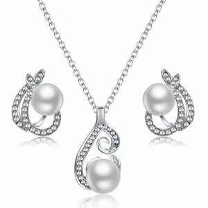 Set colier cu 2 lantisoare cu perla de culoare argintie imagine