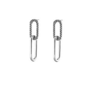 Earrings Metallic Silver With Oval Elements 03L15-01008 imagine