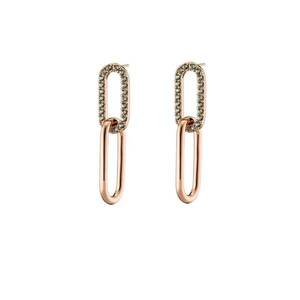 Earrings Metallic Rose Gold With Oval Elements 03L15-01009 imagine