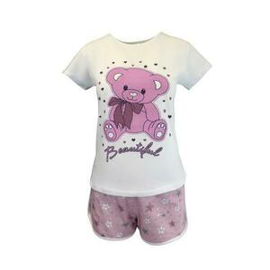 Pijama dama, Univers Fashion, bluza alba cu imprimeu ursulet, pantaloni scurti roz cu imprimeu stele, XL imagine