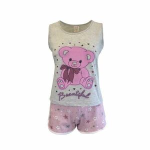 Pijama dama, Univers Fashion, maiou gri cu imprimeu ursulet, pantaloni scurti roz cu imprimeu stele, XL imagine