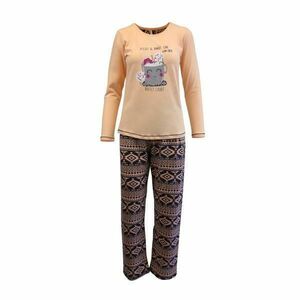 Pijama dama, Univers Fashion, bluza roz somon cu imprimeu 'Perfect Couple', pantaloni albastru cu imprimeu etnic, XL imagine