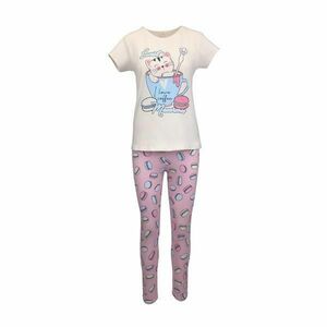 Pijama dama, Univers Fashion, bluza bej cu imprimeu pisica si colanti roz, XL imagine