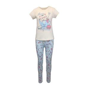 Pijama dama, Univers Fashion, bluza bej cu imprimeu pisica si colanti albastru deschis, XL imagine
