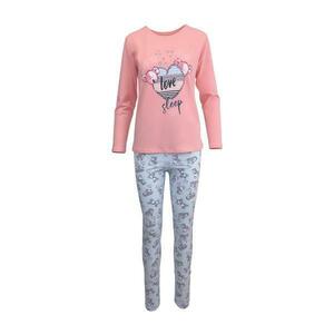 Pijama dama, Univers Fashion, bluza roz somon cu imprimeu love sleep si colanti albastru deschis, 2XL imagine