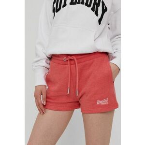 Superdry Pantaloni scurți femei, culoarea roz, material neted, high waist imagine