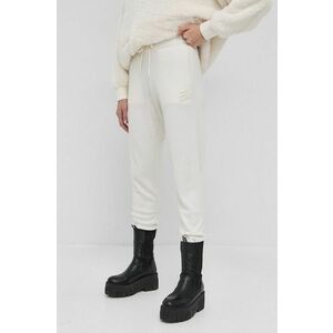 Karl Lagerfeld Pantaloni de lână femei, culoarea crem, material neted imagine