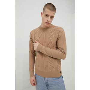 Superdry pulover de lana barbati, culoarea bej, imagine