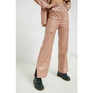 Sixth June pantaloni femei, culoarea bej, evazati, high waist imagine