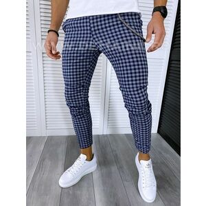 Pantaloni barbati casual regular fit bleumarin in carouri B1589 28-4 E ~ imagine