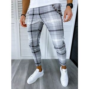 Pantaloni barbati casual regular fit gri in carouri B1898 F2-5.3 9-2 E ~ imagine