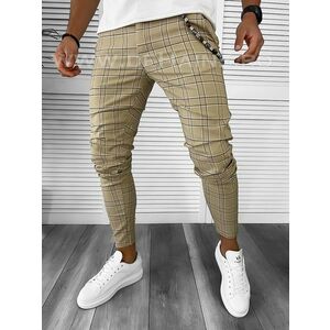 Pantaloni barbati casual regular fit bej in carouri B7892 A-7 imagine