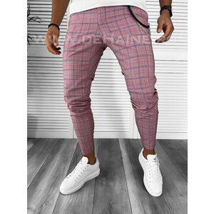 Pantaloni barbati casual regular fit roz in carouri B7873 12-2 E ~ imagine