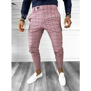 Pantaloni barbati eleganti roz in carouri B8772 12-2 E ~ imagine