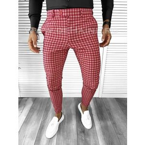 Pantaloni barbati eleganti rosii in carouri B1855 250-3 E F5-3 imagine