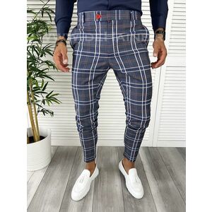 Pantaloni barbati eleganti regular fit bleumarin in carouri B9224 E 18-5~ imagine